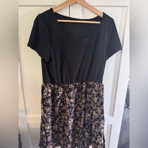 SHEIN Black and Floral Midi Dress